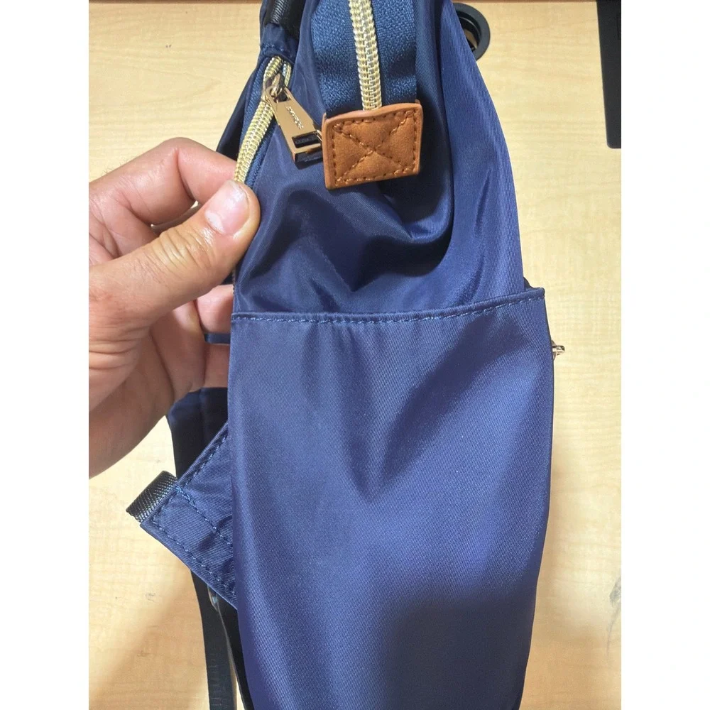 Amphora Navy Blue Nylon Backpack Gold Hardware Top Handle Travel Bag